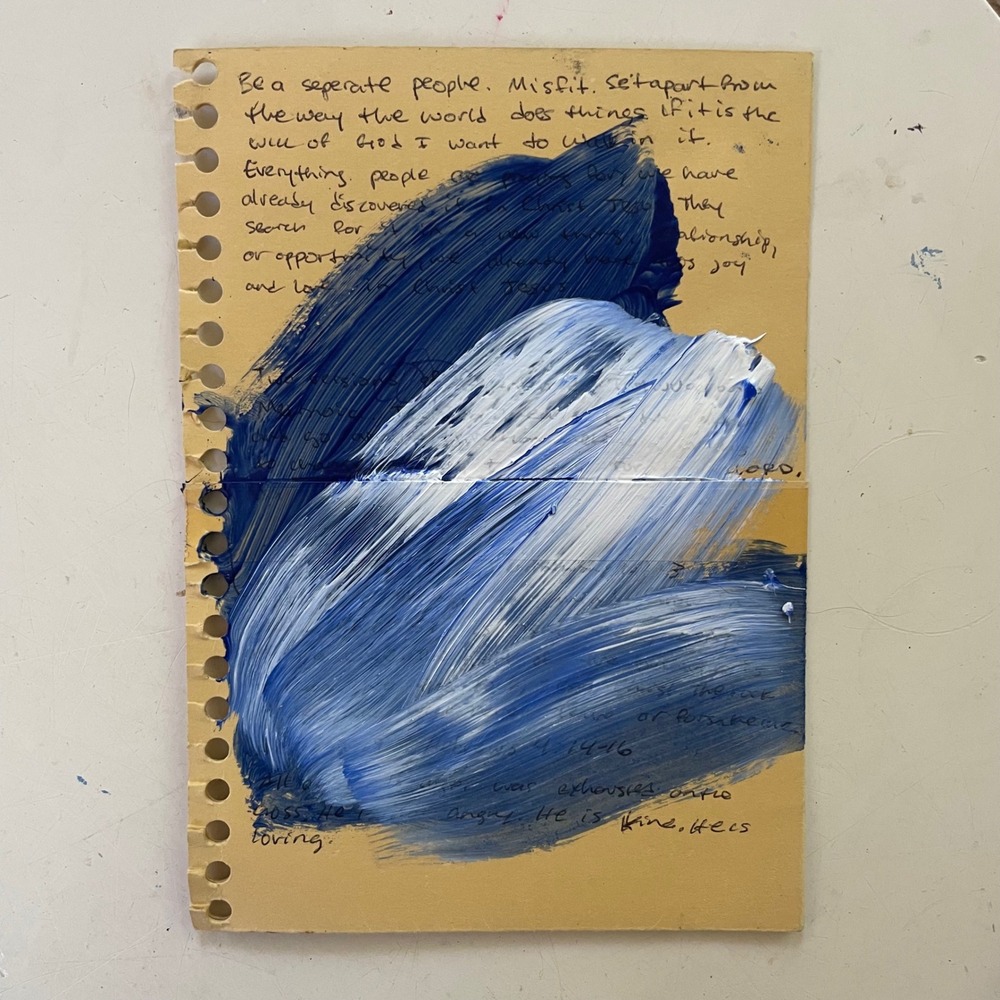 OMAN Original Artwork Study Spiritual Blue White Impasto Painting 7x4.5